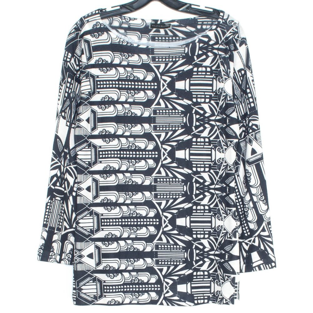 Nally & Millie Womens Top Abstract Print Artsy Long Sleeve Black Size Medium
